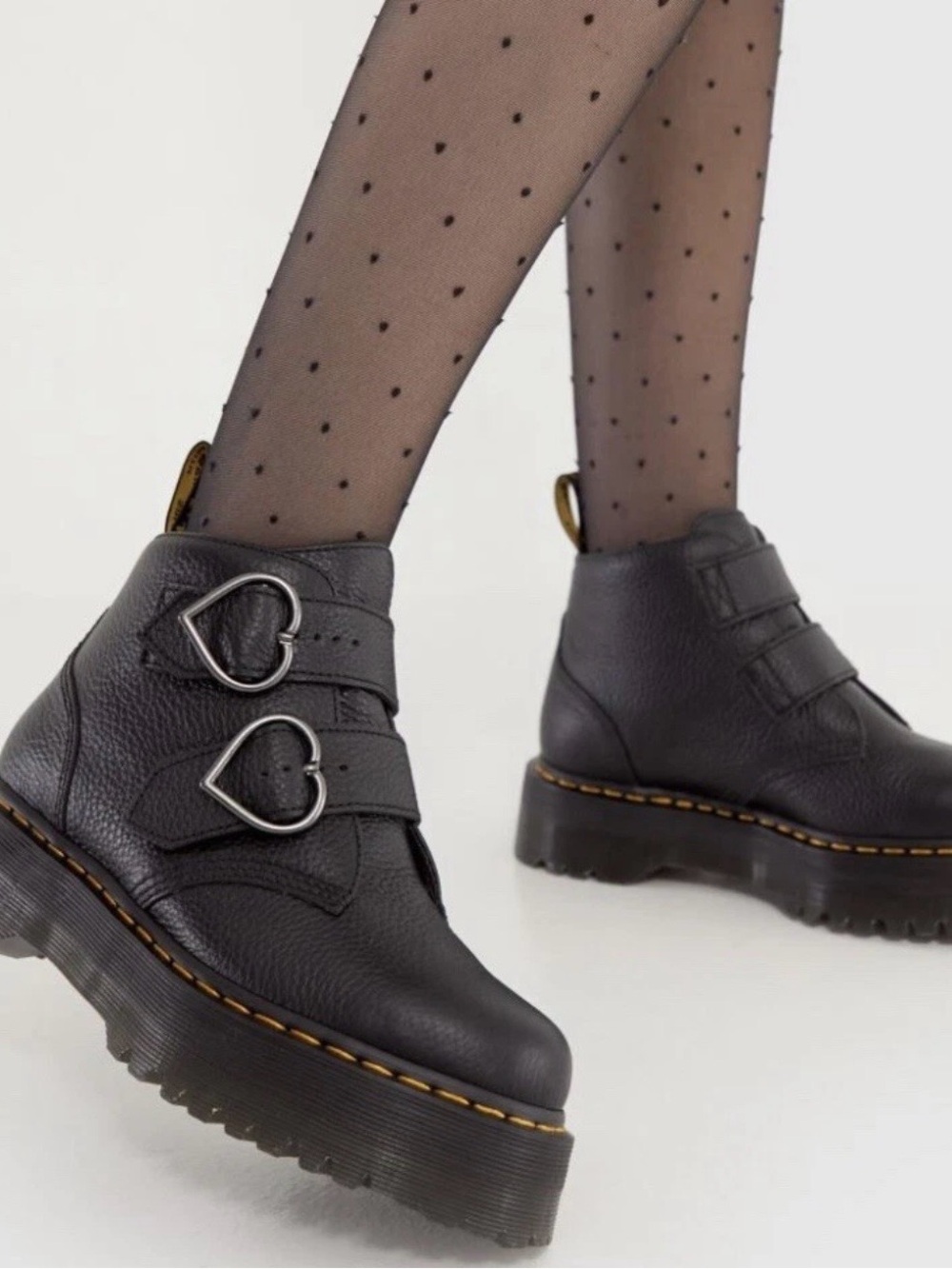 Dr. Martens Devon Heart Black Leather Platform Ankle Boots